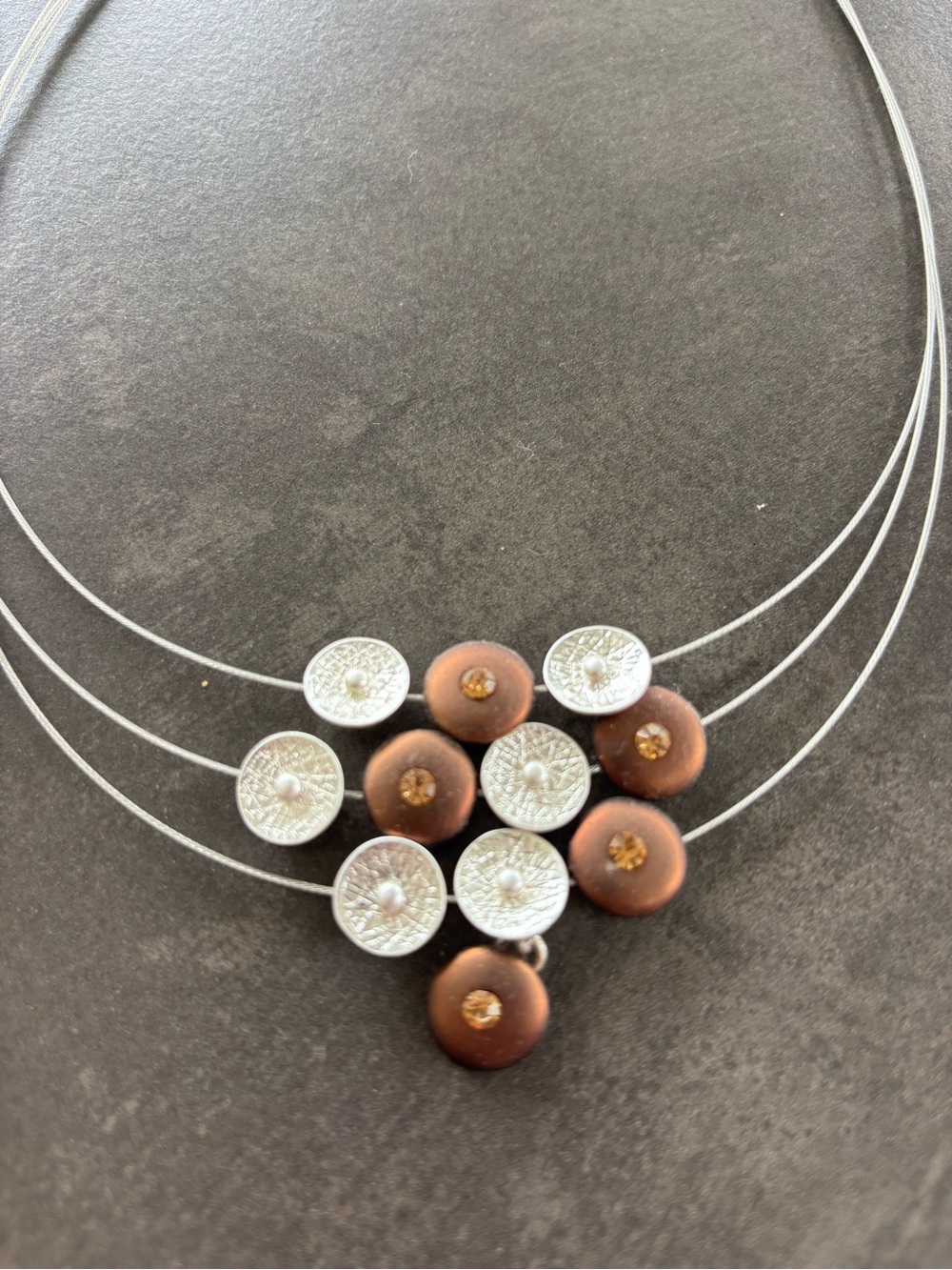 Multi-Strand Brown and Silver Beaded Women’s Necklace
